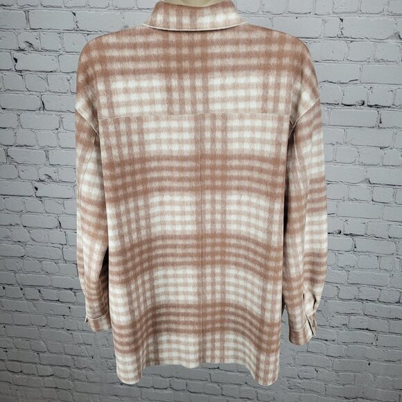 Zara Tan Check Oversized Boxy Snap Up Shacket Lightweight Jacket Size Medium M - Picture 2 of 16